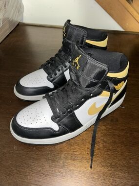 Jordan Men’s High-Top Sneakers in Black, White & Gold